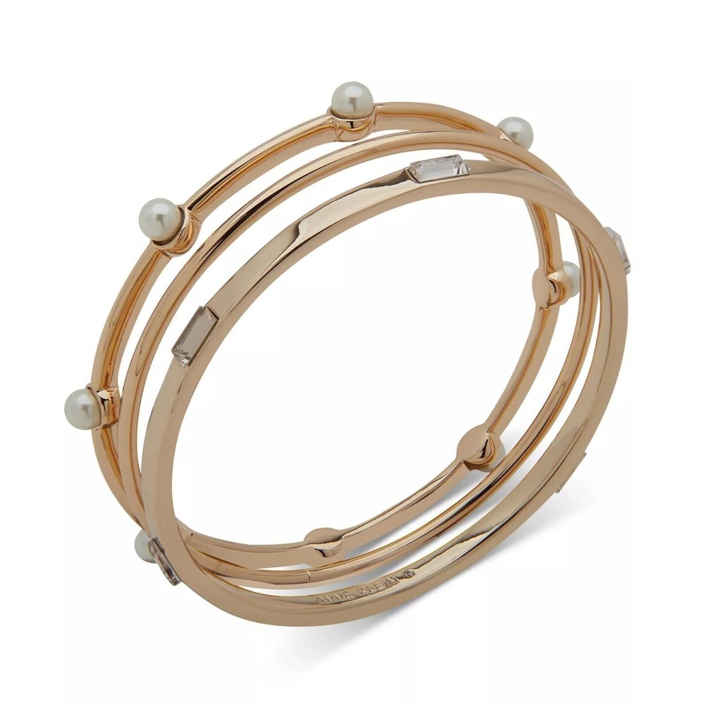 Anne Klein Gold-Tone 3-Pc Set Boxed Crystal Bangle Bracelets